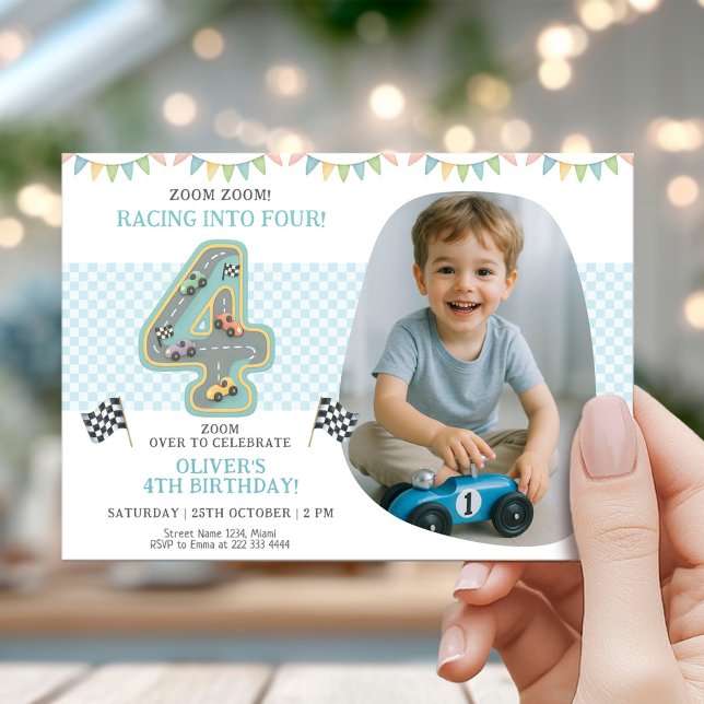 Invitación Fiesta de cuarto cumpleaños de coche de carreras (Subido por el creador)