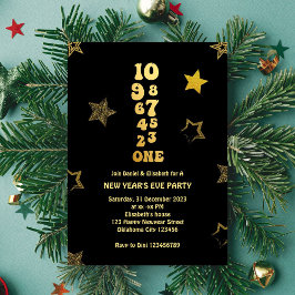 Invitación Fiesta de cuenta regresiva de Año Nuevo de oro neg