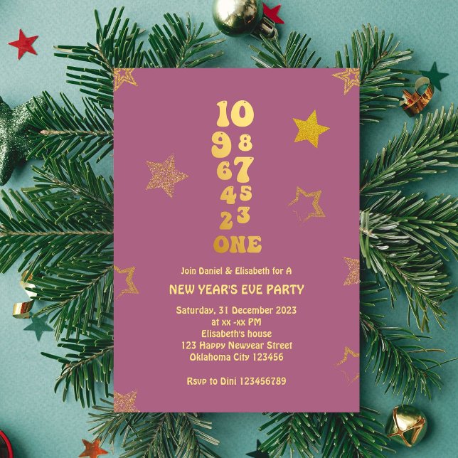 Invitación Fiesta de cuenta regresiva de Año Nuevo Oro Rosa (Subido por el creador)