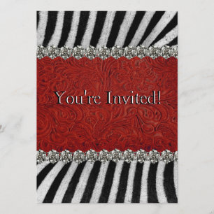 Invitación Fiesta de cuero rojo de los diamantes de imitación