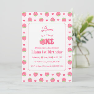 Invitación Fiesta de cumpleaños 1º Cute Strawberry Sweet One