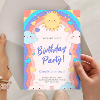Invitación Fiesta de Cumpleaños 1º de Niños con Arcoíris y Nu