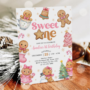 Invitación Fiesta de cumpleaños 1º Dulce Galleta de Navidad