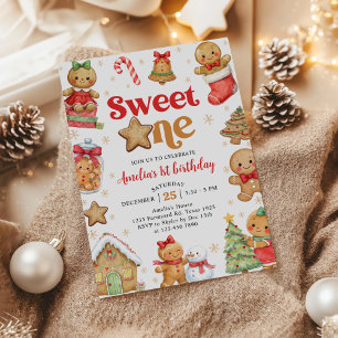 Invitación Fiesta de cumpleaños 1º Dulce Galleta de Navidad