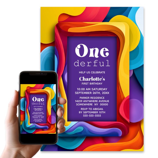 Invitación Fiesta de cumpleaños 1º Onederful Colorida (Subido por el creador)