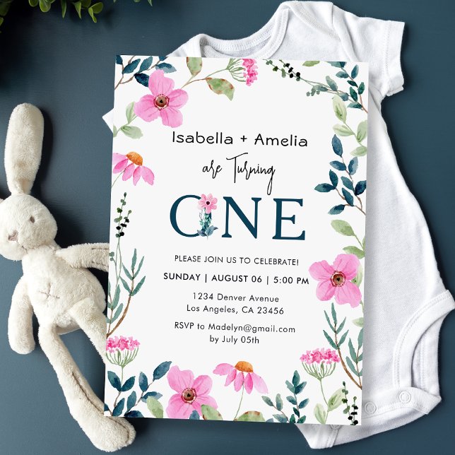 Invitación Fiesta de cumpleaños 1000 Gemelos Tema de las flor (Subido por el creador)