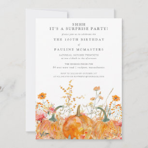 Invitación FIESTA DE CUMPLEAÑOS 100 años Sorpresa Calabaza Fl