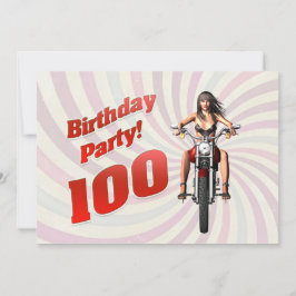 Invitación Fiesta de cumpleaños 100 con un chica en moto