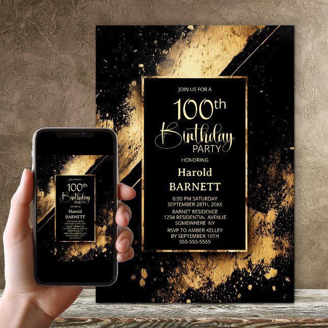 Invitación Fiesta de cumpleaños 100 de Black and Gold (Subido por el creador)