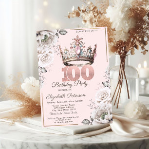 Invitación Fiesta de Cumpleaños 100 de Corona Floral de Princ