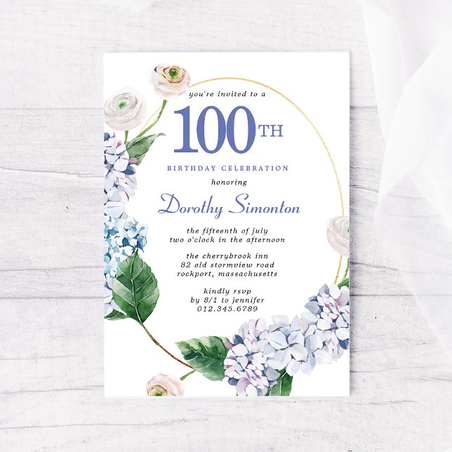 Invitación Fiesta de cumpleaños 100 de Hydrangea Rosa (Subido por el creador)