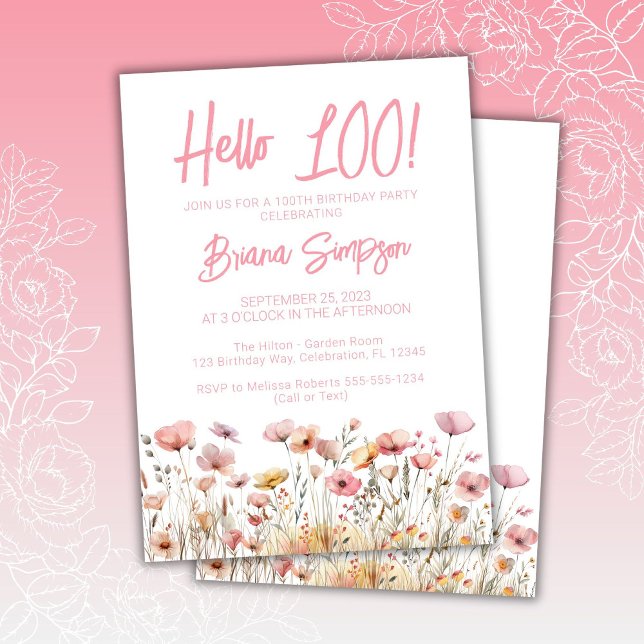 Invitación Fiesta de cumpleaños 100 de Pink Floral (Subido por el creador)