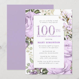 Invitación Fiesta de cumpleaños 100 de Purple Floral