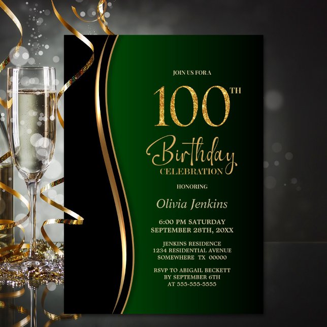 Invitación Fiesta de cumpleaños 100 del Black Gold Green (Subido por el creador)