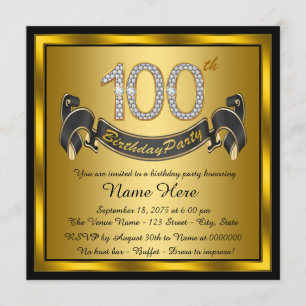 Invitación Fiesta de cumpleaños 100 dorada