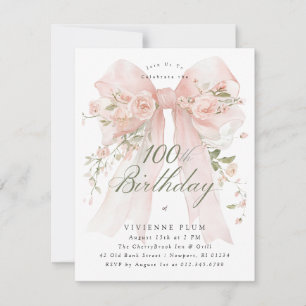Invitación FIESTA DE CUMPLEAÑOS 100 Elegante Floral Rosa