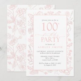 Invitación Fiesta de cumpleaños 100 Elegante Rubor Pink Flora