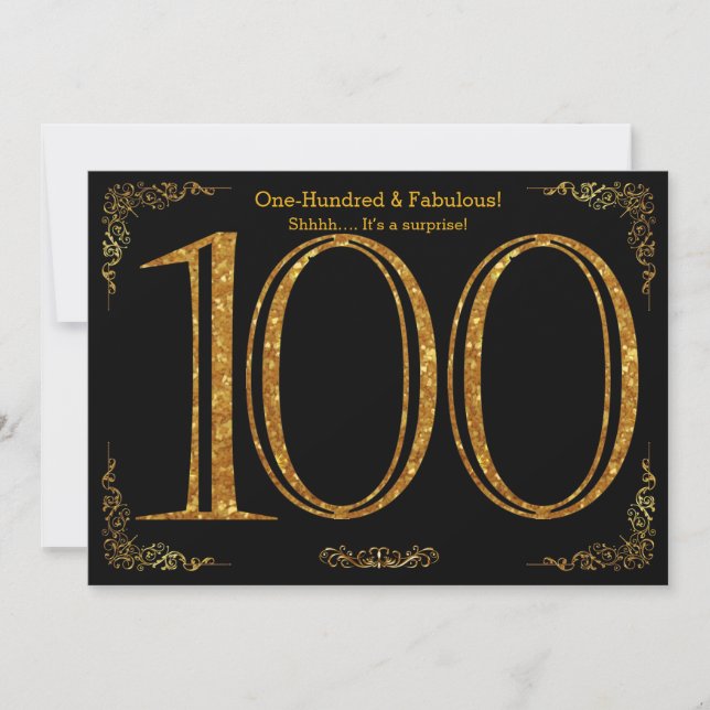 Invitación Fiesta de cumpleaños 100, Gran Gatsby, brillo de o (Anverso)
