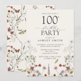 Invitación Fiesta de cumpleaños 100 Rustic Wildflower Garden