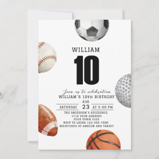 Invitación Fiesta de cumpleaños 10 años de Rockie año deporti