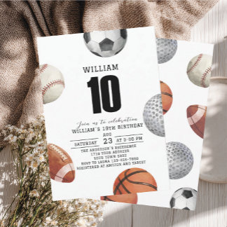 Invitación Fiesta de cumpleaños 10 años de Rockie año deporti