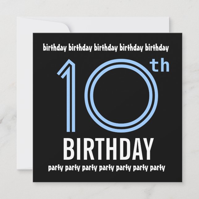 Invitación Fiesta de cumpleaños 10: Azul moderno y negro W689 (Anverso)