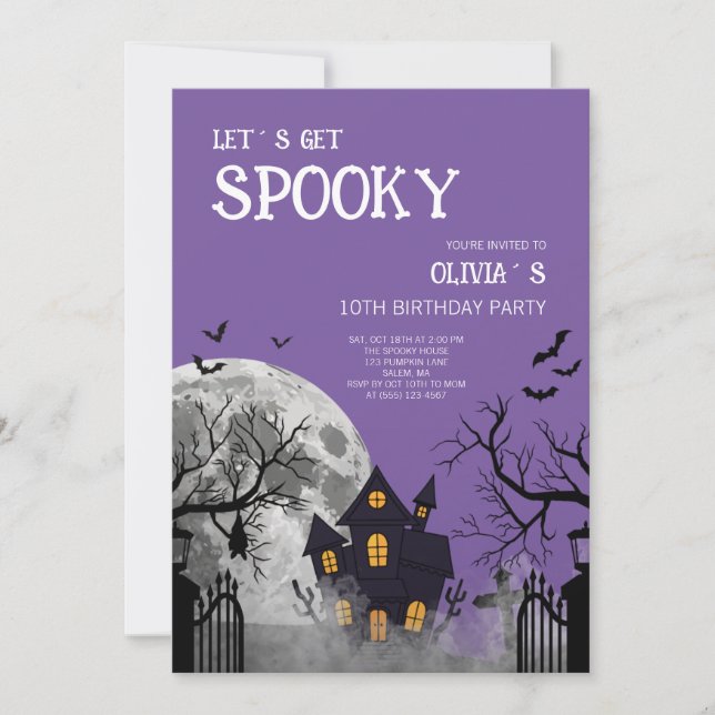 Invitación Fiesta de cumpleaños 10 de Halloween Vamos a Asust (Anverso)