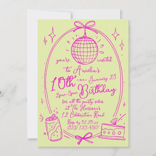 Invitación Fiesta de Cumpleaños 10 de la Chica de Doble Dígit (Anverso)
