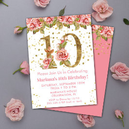 Invitación Fiesta de cumpleaños 10 de la floral rosa Roses
