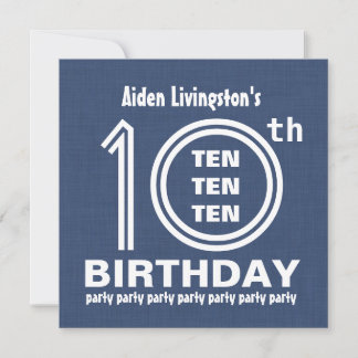 Invitación Fiesta de cumpleaños 10 V002 azul y blanco moderno