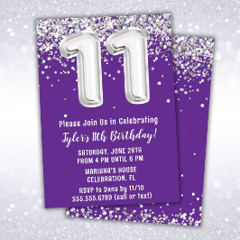 Invitación Fiesta de cumpleaños 11 de Purple Silver