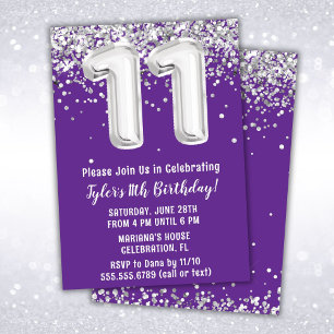 Invitación Fiesta de cumpleaños 11 de Purple Silver