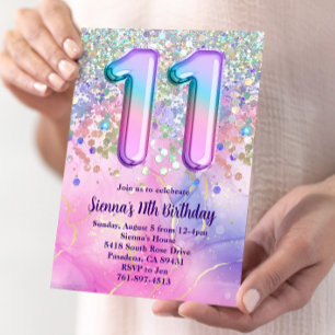 Invitación Fiesta de cumpleaños 11 Purpurina de la Marcha del