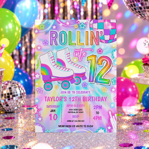 Invitación Fiesta de cumpleaños 12 años de patinaje sobre rue