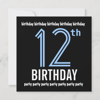 Invitación Fiesta de cumpleaños 12: Azul moderno y negro W691