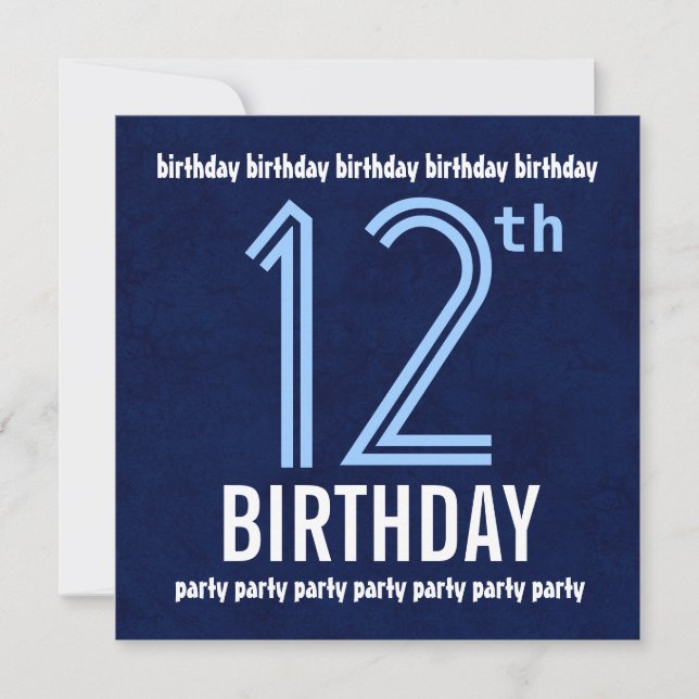 Invitación Fiesta de cumpleaños 12 reciclada azul moderno (Anverso)