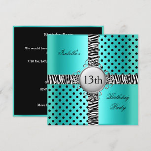 Invitación Fiesta de Cumpleaños 13 años Adolescente Azul Turq