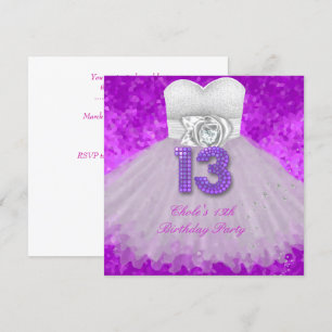 Invitación Fiesta de cumpleaños 13 años chicas morado