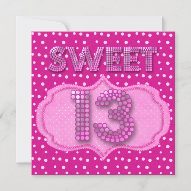Invitación Fiesta de cumpleaños 13 dulce 13 puntos de lunares (Anverso)