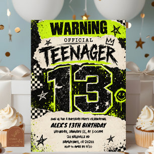 Invitación Fiesta de cumpleaños 13 Grunge Verde Neón Negro