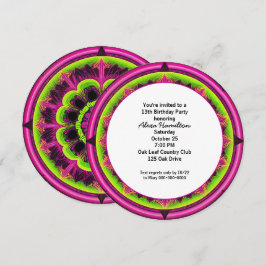 Invitación Fiesta de cumpleaños 13 Neon Redondo Calidoscopio 