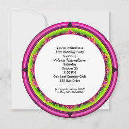 Invitación Fiesta de cumpleaños 13 Neon Redondo Calidoscopio 