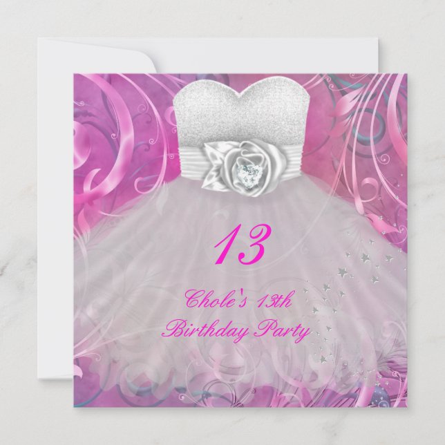 Invitación Fiesta de Cumpleaños 13 para Chicas 13 Adolescente (Anverso)
