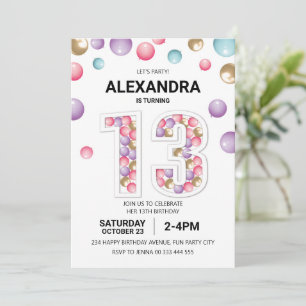 Invitación Fiesta de cumpleaños 13 Rainbow, Chica de globos r