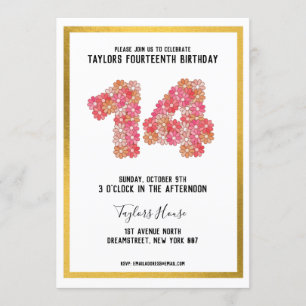 Invitación Fiesta de cumpleaños 14º de la floral metálica Gol