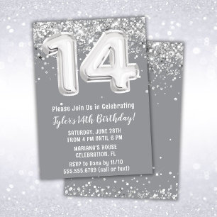 Invitación Fiesta de cumpleaños 14 de Plata Gris