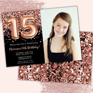Invitación Fiesta de cumpleaños 15 años con glitter de oro ro