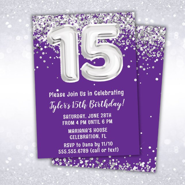 Invitación Fiesta de cumpleaños 15 años Purple Silver (Subido por el creador)