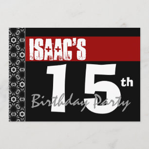 Invitación Fiesta de cumpleaños 15: Blanco y negro rojo moder