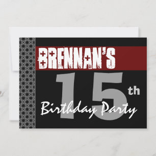 Invitación Fiesta de cumpleaños 15: Blanco y negro rojo moder